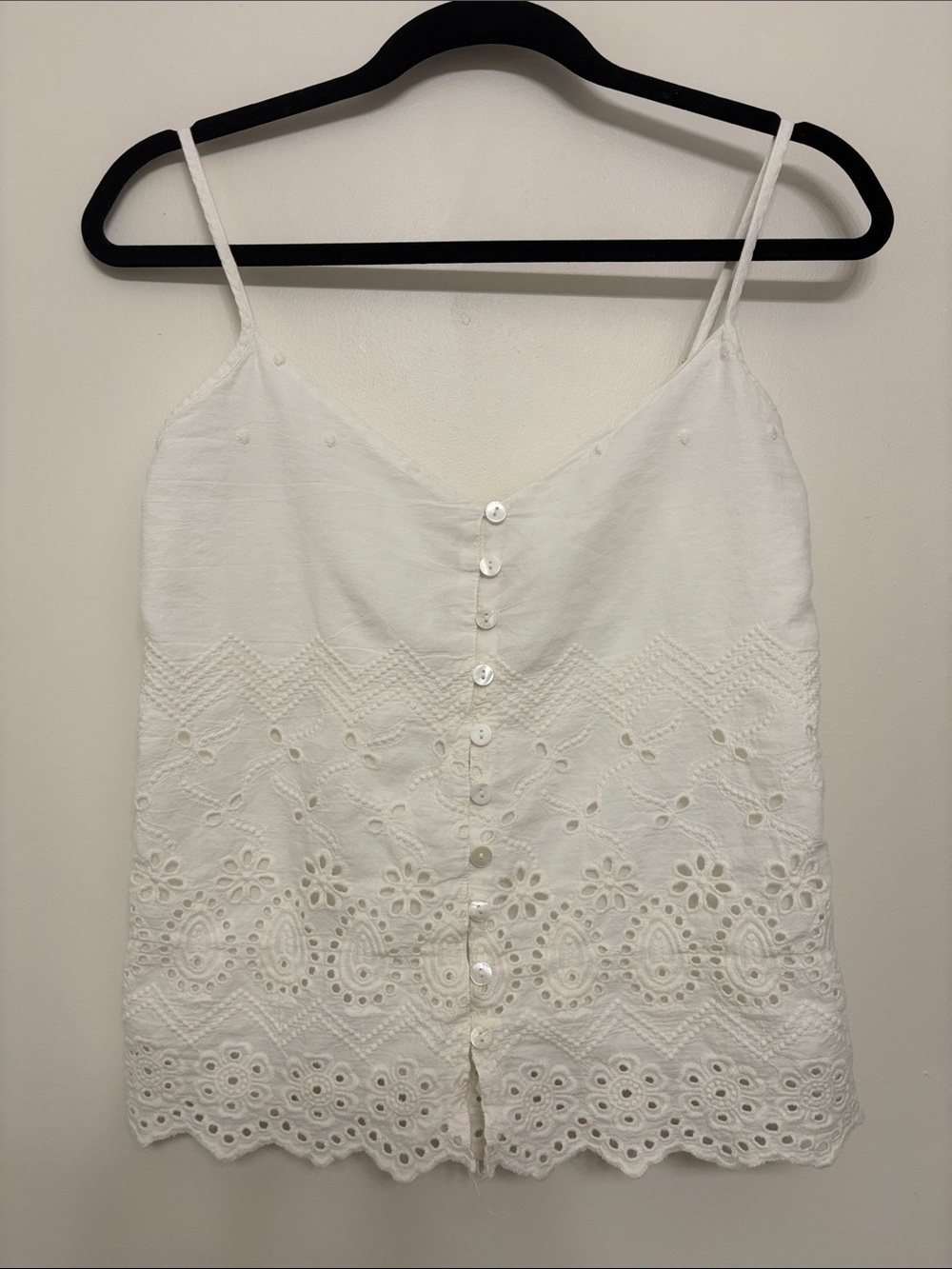 Sal Rosa Off-white Eyelet Button-Front Cami Tank Top